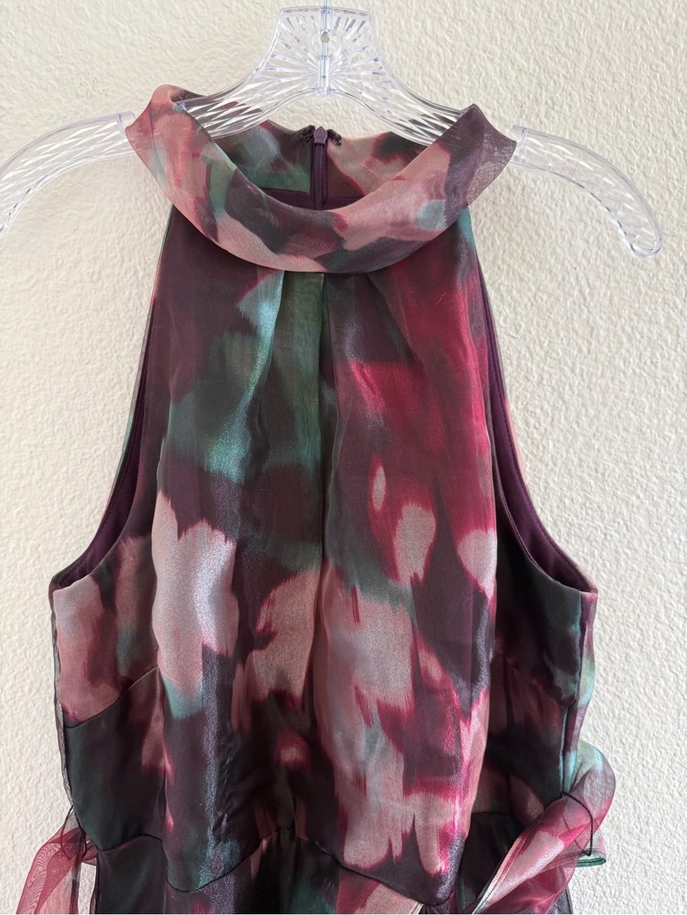R&M Richards Plum Floral Halter Tie High-Low Organza Feel Maxi Dress - Picture 5 of 16
